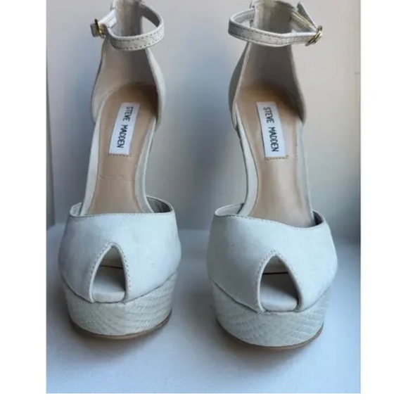 Steve Madden Peep Toe High Heels Off White Textured Platform Stilettos 71/2 - Picture 3 of 8